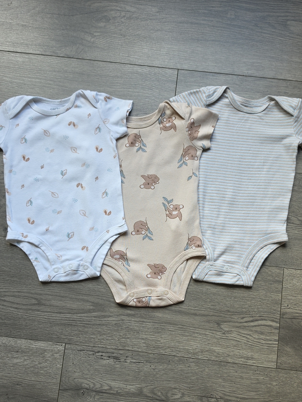 Baby Koala Graphic & Stripe Short-Sleeve Bodysuit Set — 3-Pack